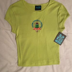 green empyre baby tee with frog graphic